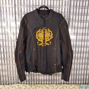 Mens Black Orange Motorcycle Jacket Size XL